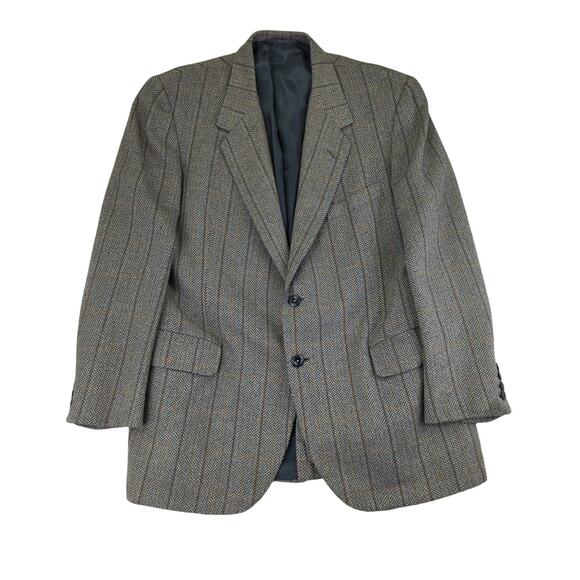 Oxxford Cashmere Chevron Gray Beige‎ Suit Jacket Two Button Sport Coat Men's 43S